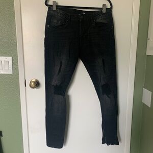YoungLA Distressed Slim Fit Jeans Ankle Zipper Detail